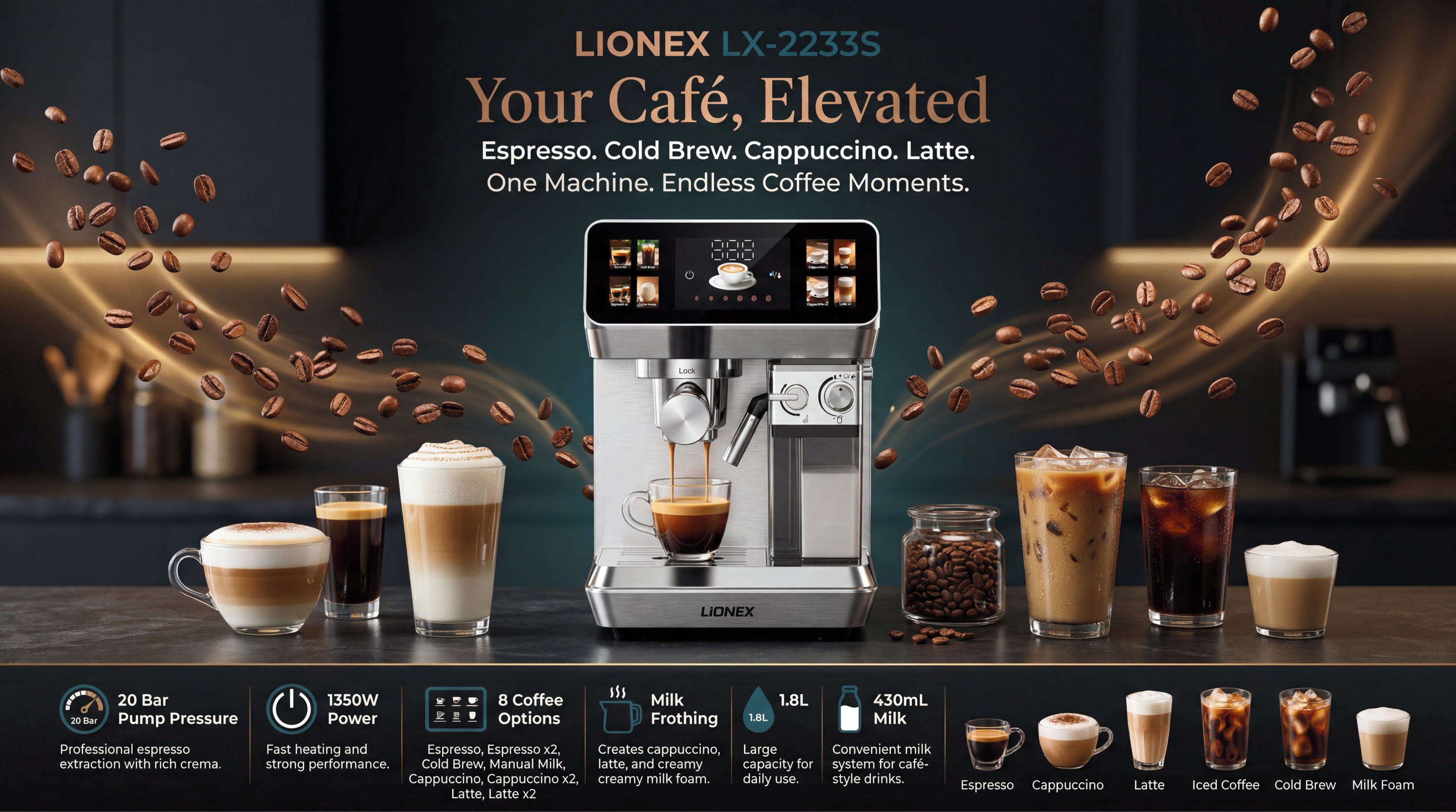 LIONEX LX-2233S Coffee Machine — Your Cafe, Elevated