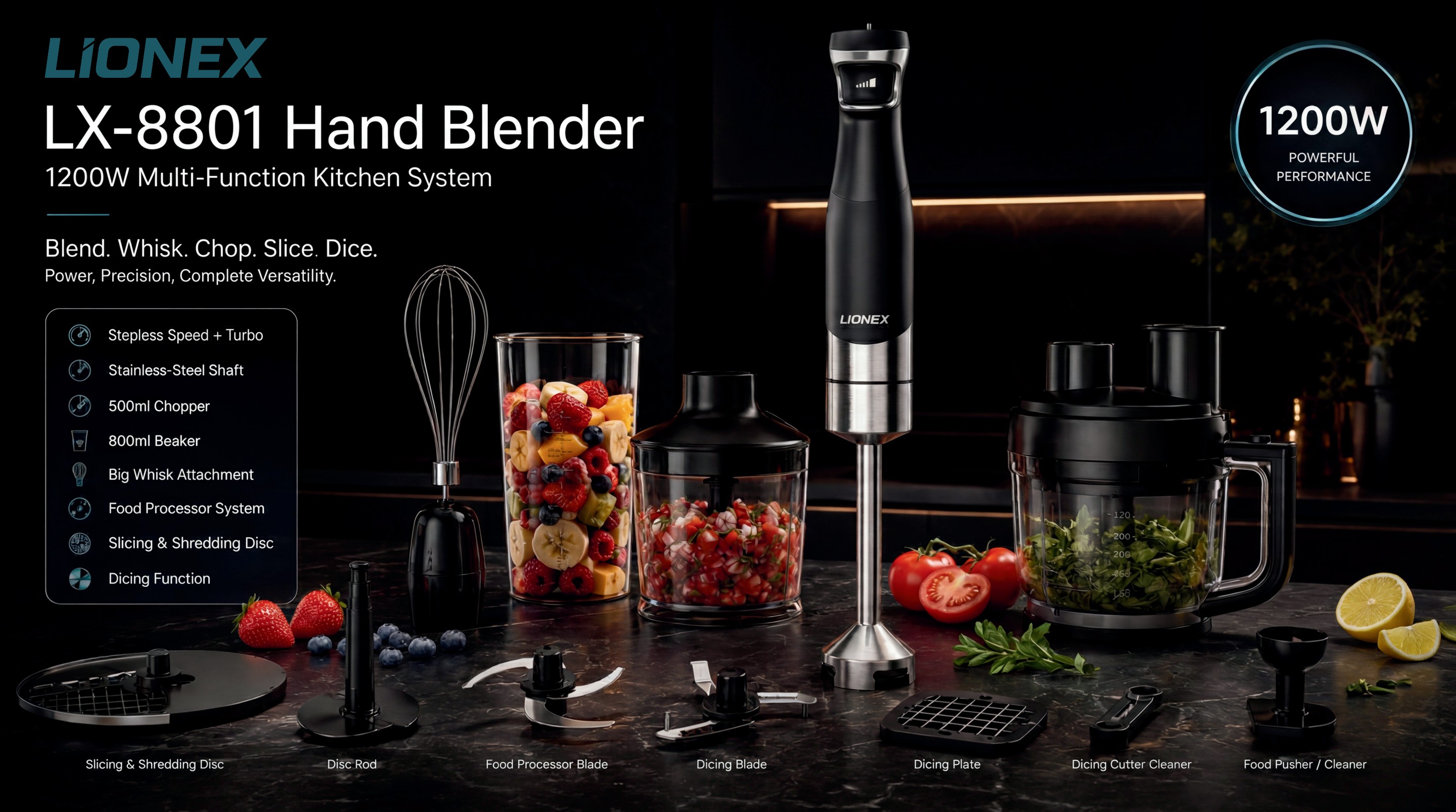 LIONEX LX-8801 Hand Blender — 1200W Multi-Function Kitchen System